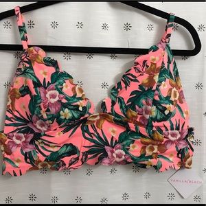 Bikini Top Pink Flowers NWT